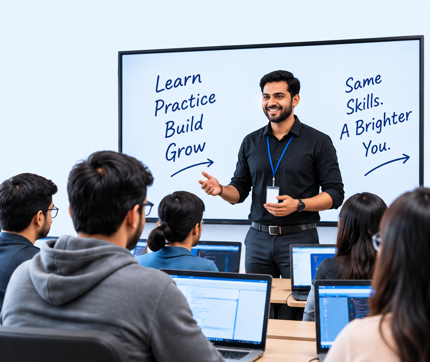 Instructor training Indian students in a classroom